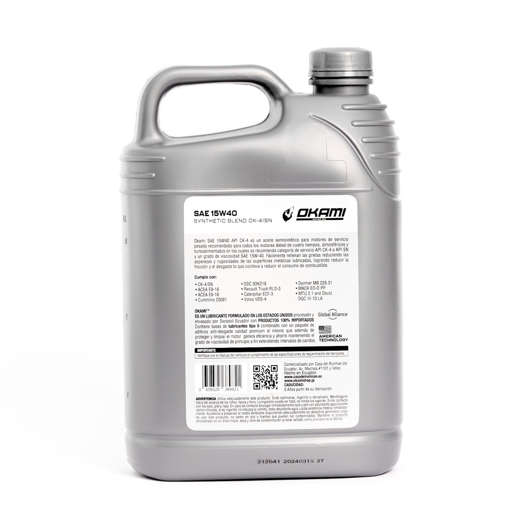 MOTORES DIESEL ACEITE SAE 15W40 SEMI-SINTET CK-4/SN 1GL