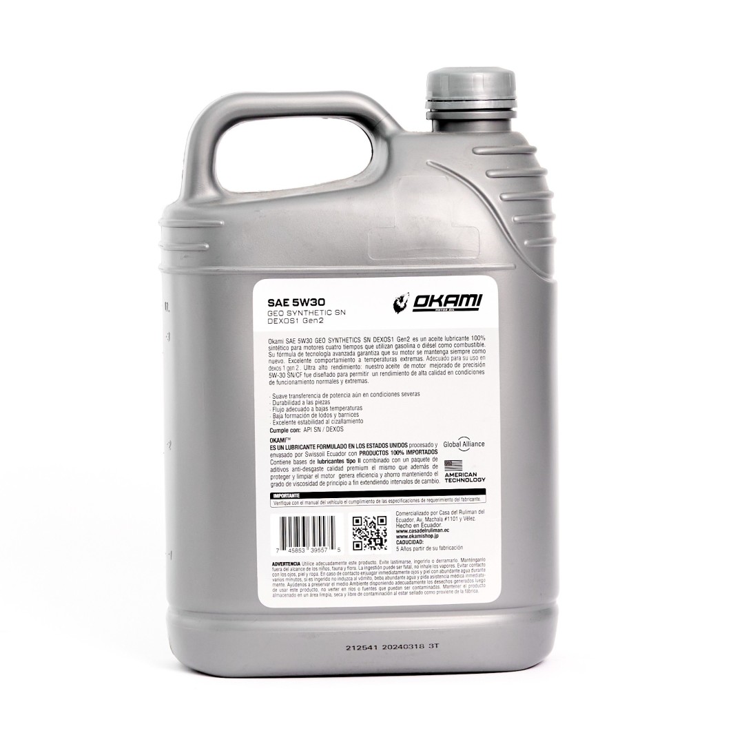 MOTORES GASOLINA ACEITE SAE 5W30 FULL SYNTETHIC SN 1GL