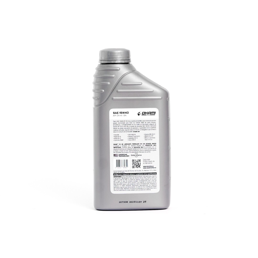 MOTORES DIESEL ACEITE SAE 15W40 SEMI-SINTET CK-4/SN 1LT